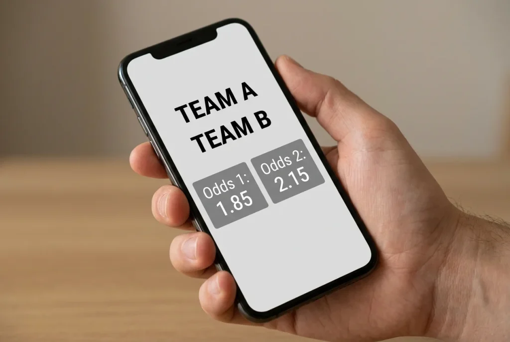 Smartphone-Bildschirm mit zwei nebeneinander angezeigten Quoten für dasselbe EuroLeague-Spiel